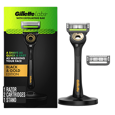 GilletteLabs Razor Black and Gold Edition (2 Count + Handle + Stand)